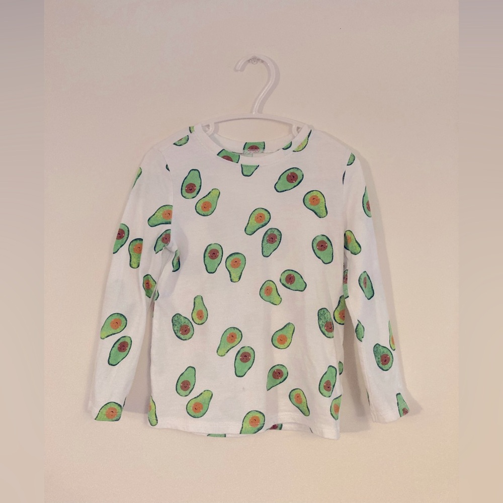 Old Navy Kids Long Sleeve Tee - White with Avocado Print Unisex Size 4T 💯 Cotton